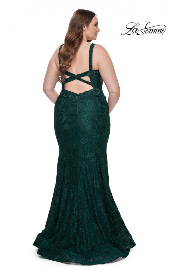 Picture of: Neon Plus SIze Dress with Lace Up Back in Dark Emerald, Style: 29052, Detail Picture 9