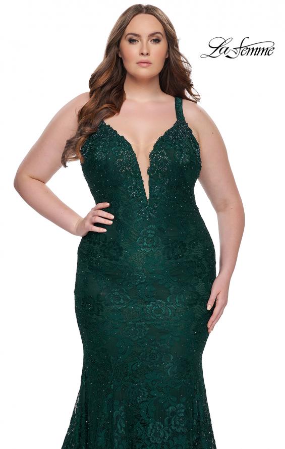 Picture of: Neon Plus SIze Dress with Lace Up Back in Dark Emerald, Style: 29052, Detail Picture 10
