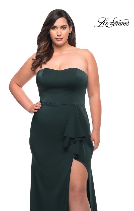 Picture of: Strapless Plus Size Dress with Ruffle Slit Detail in Dark Emerald, Style: 29664, Detail Picture 11