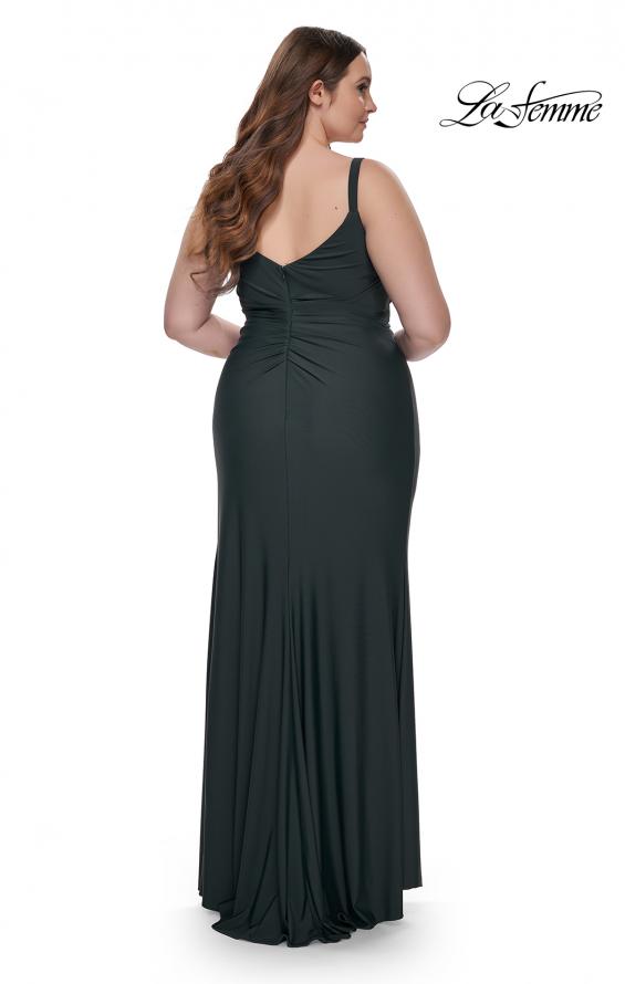 Picture of: Flattering Ruched Plus Size Gown with V Neckline in Dark Emerald, Style: 32201, Back Picture