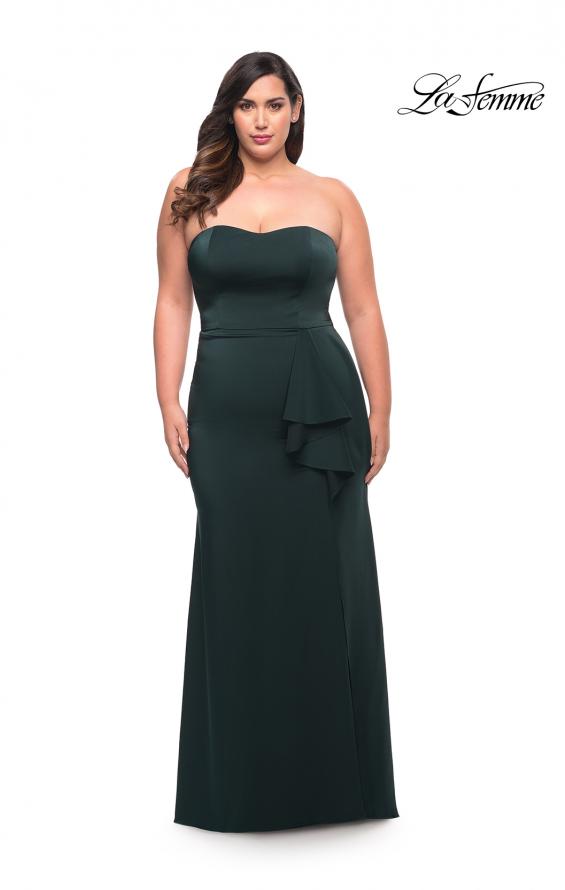 Picture of: Strapless Plus Size Dress with Ruffle Slit Detail in Dark Emerald, Style: 29664, Detail Picture 1