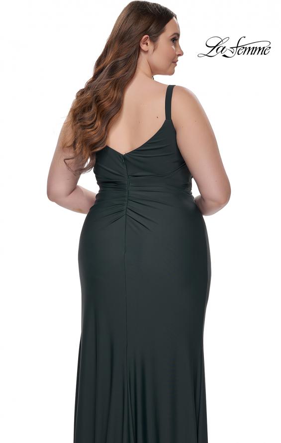 Picture of: Flattering Ruched Plus Size Gown with V Neckline in Dark Emerald, Style: 32201, Detail Picture 2