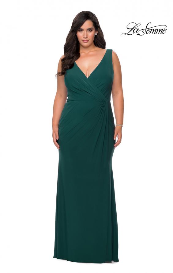 Picture of: Jersey Plus Size Prom Dress with V-Neckline and Slit in Dark Emerald, Style: 28882, Detail Picture 6