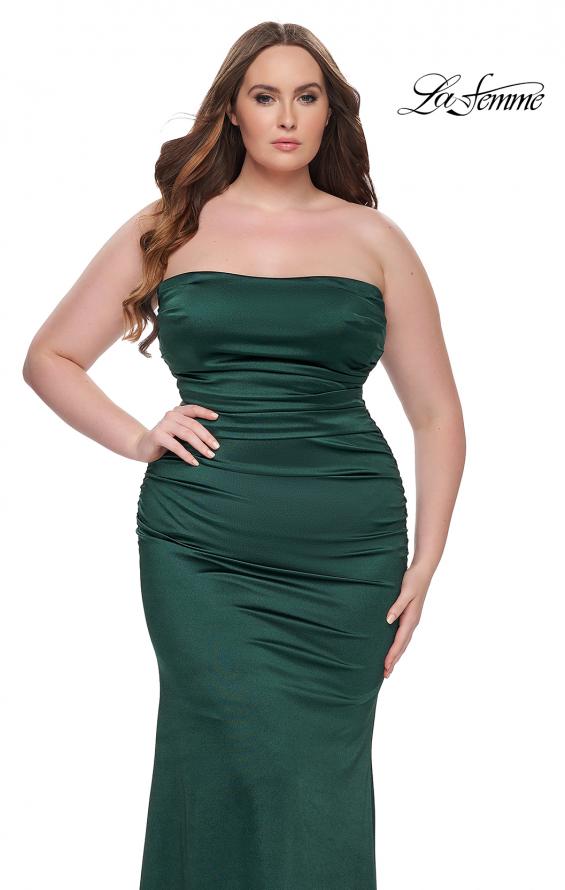 Picture of: Strapless Satin Plus Size Dress with Ruching in Dark Emerald, Style: 32194, Detail Picture 6