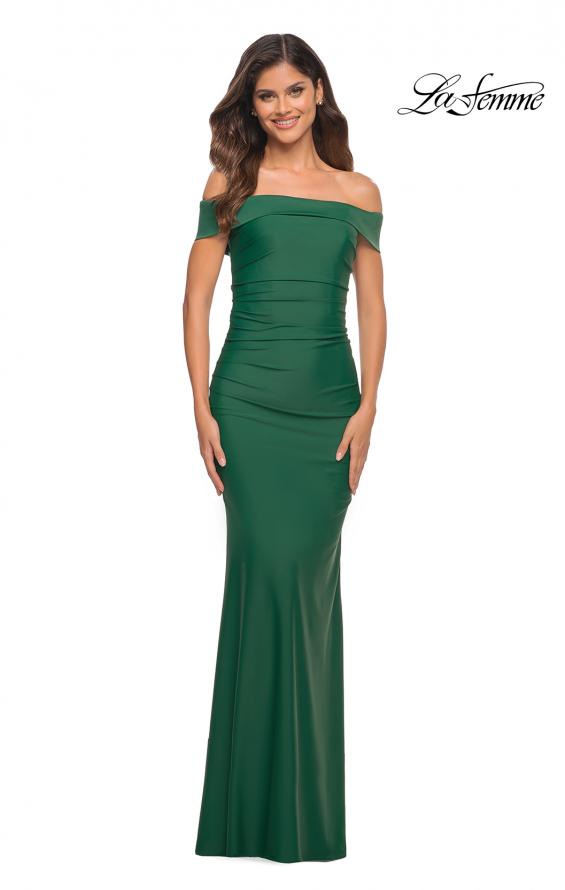 Picture of: Off the Shoulder Elegant Long Evening Gown in Dark Emerald, Main Picture