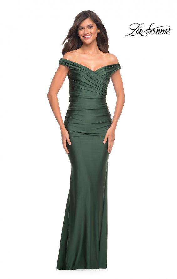 Picture of: Off the Shoulder Prom Dress with Ruching in Dark Emerald, Style: 30631, Main Picture