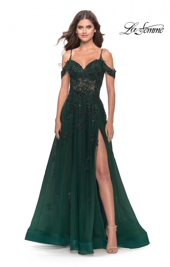 Picture of: A-Line Gown with Beautiful Beaded Lace Applique in Dark Emerald, Style: 31346, Main Picture
