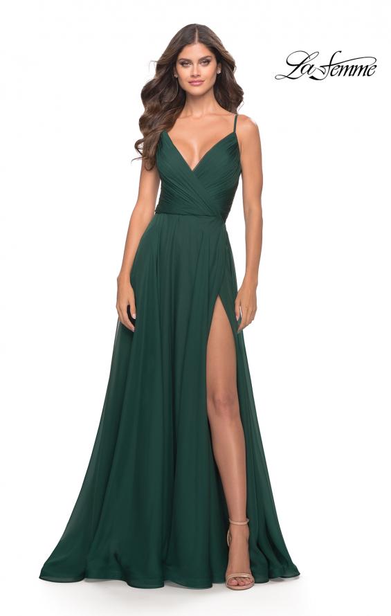 Picture of: Chiffon Dress with Pleated Bodice and Pockets in Dark Emerald, Style: 31500, Main Picture