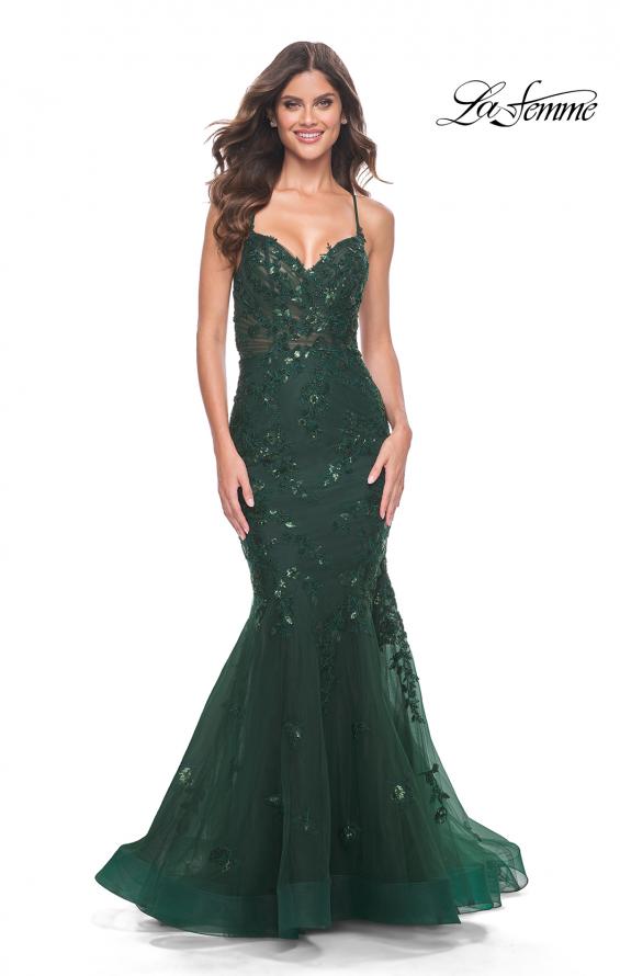 Picture of: Mermaid Prom Dress with Sequin Beaded Applique in Dark Emerald, Style: 32033, Main Picture
