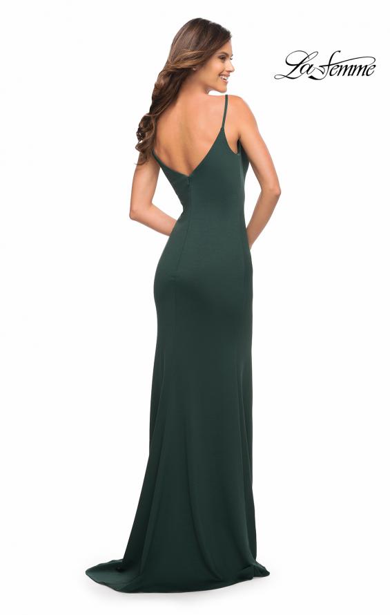 Picture of: Simple Jersey Gown with V Neckline and Slit in Dark Emerald, Style: 30072, Detail Picture 8