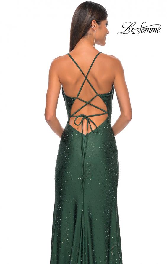 Picture of: Drape Neckline Jeweled Jersey Prom Dress with High Slit in Dark Emerald, Style: 31221, Detail Picture 8