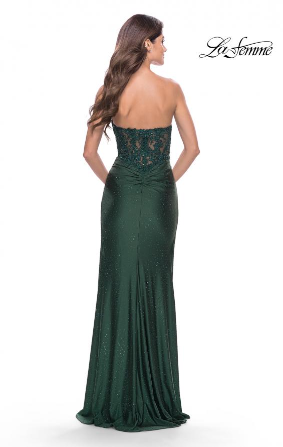 Picture of: Sheer Lace Applique Bodice Dress with Jersey Skirt in Dark Emerald, Style: 31343, Detail Picture 8