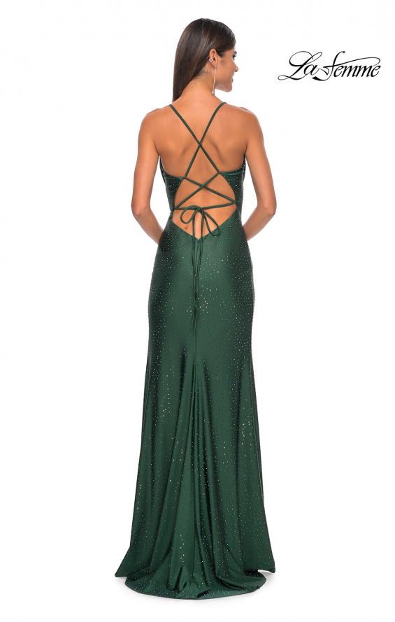 Picture of: Drape Neckline Jeweled Jersey Prom Dress with High Slit in Dark Emerald, Style: 31221, Detail Picture 9