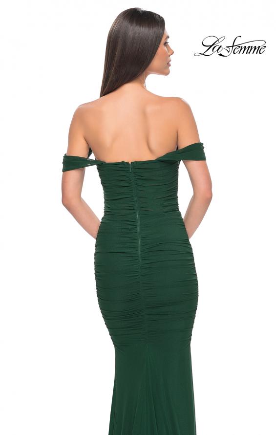 Picture of: Off the Shoulder Net Jersey Dress with Ruching in Dark Emerald, Style: 31914, Detail Picture 9