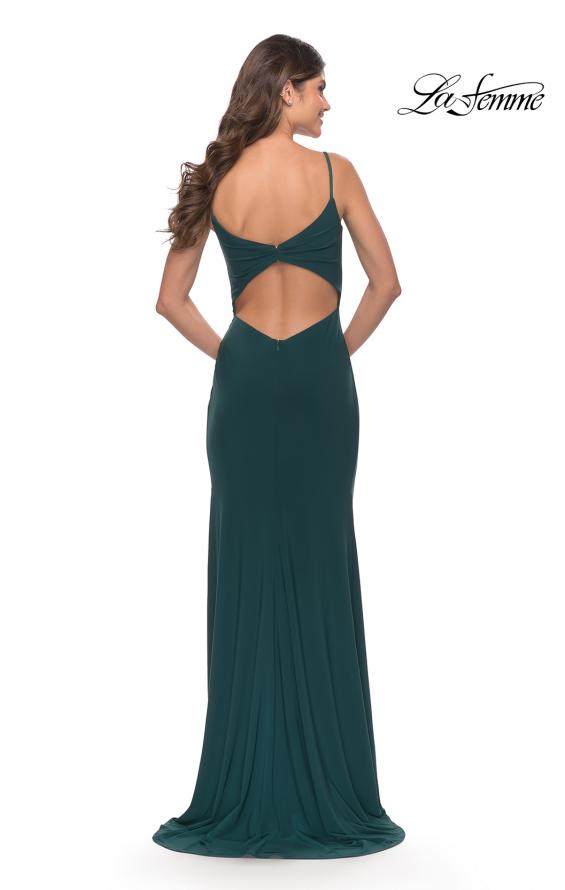 Picture of: Long Jersey Dress with V-neck and Open Back in Dark Emerald, Style: 28079, Detail Picture 10