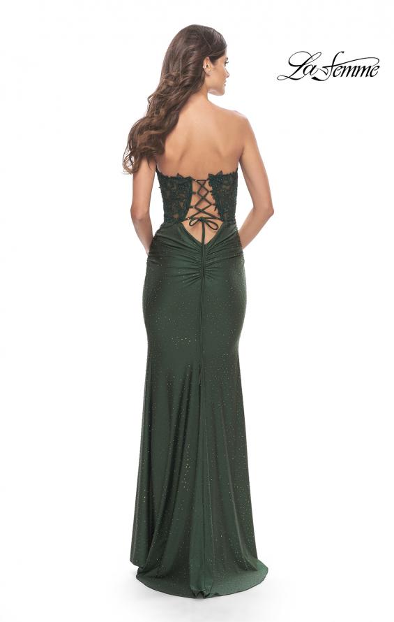 Picture of: Sweetheart Strapless Jersey Gown with Lace Sheer Bodice in Dark Emerald, Style: 31180, Detail Picture 10