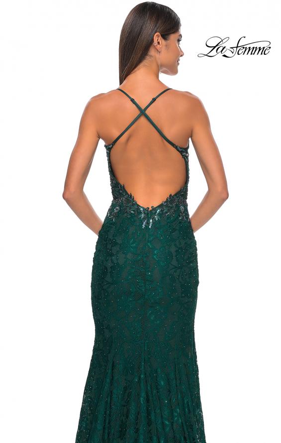 Picture of: Exquisite Mermaid Lace Gown with Beaded Sheer Bodice in Dark Emerald, Style: 31265, Detail Picture 10