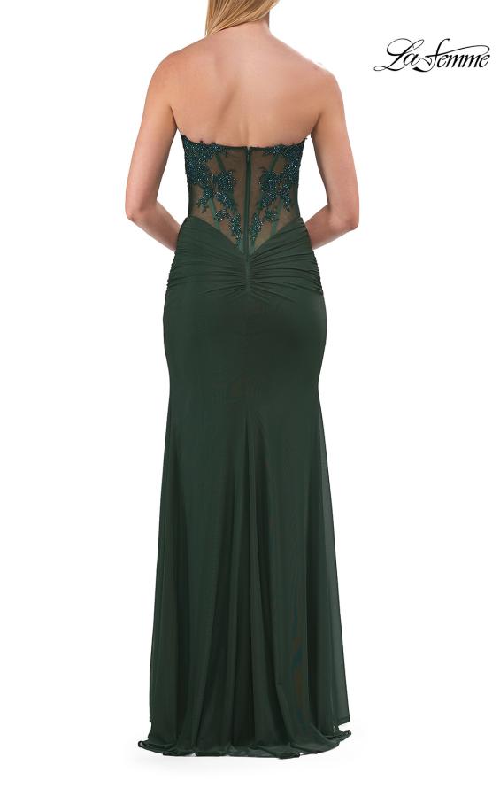 Picture of: Strapless Sheer Corset Gown with Beaded Lace and High Slit in Dark Emerald, Style: 33472, Detail Picture 11