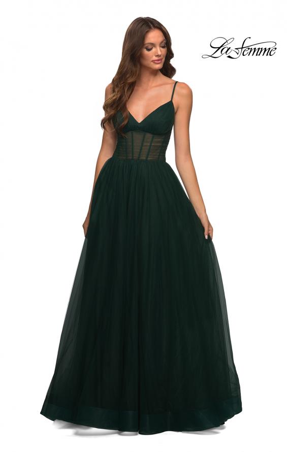 Picture of: Tulle A-line Prom Dress with Corset Sheer Bodice in Dark Emerald, Detail Picture 12