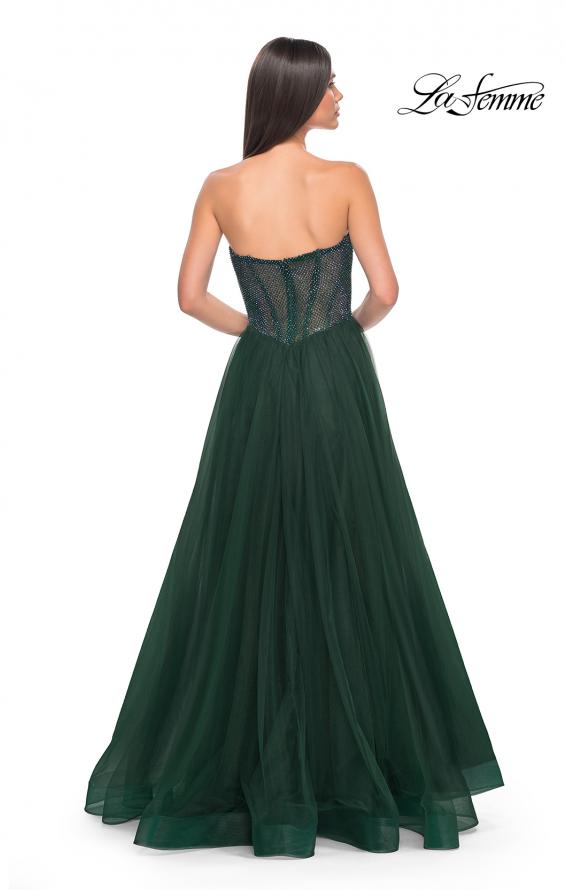Picture of: A-Line Tulle Prom Dress with Rhinestone Fishnet Bodice in Dark Emerald, Style: 32216, Detail Picture 12