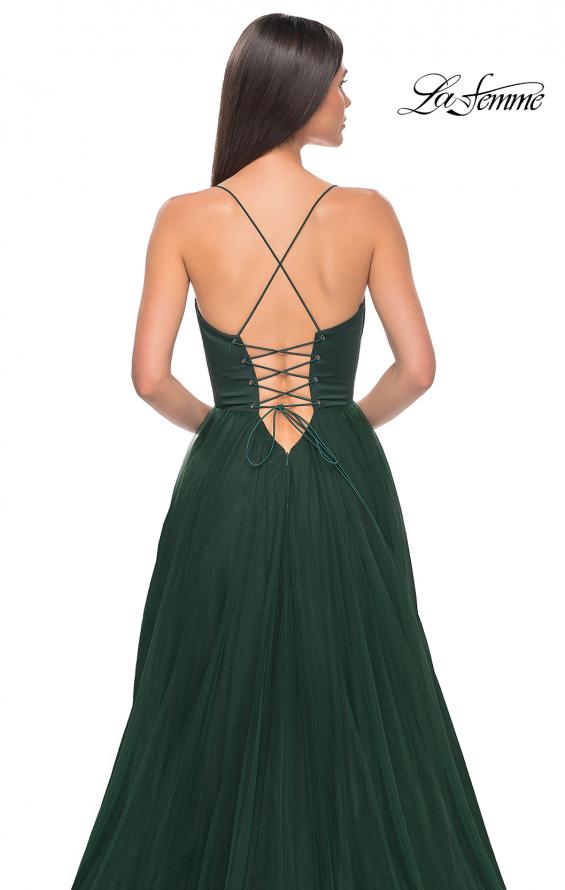 Picture of: Tulle A-Line Gown with Satin Bustier Top in Dark Emerald, Style: 32065, Detail Picture 13