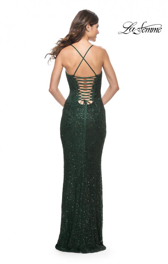 Picture of: Intricate Lace Up Back Prom Dress in Beaded Lace in Dark Emerald, Style: 31973, Detail Picture 14