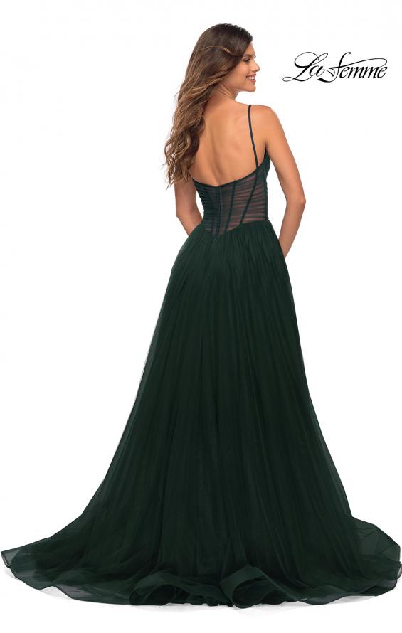 Picture of: Tulle A-line Prom Dress with Corset Sheer Bodice in Dark Emerald, Detail Picture 15
