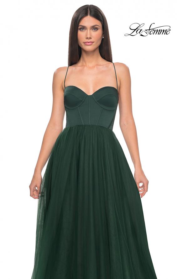 Picture of: Tulle A-Line Gown with Satin Bustier Top in Dark Emerald, Style: 32065, Detail Picture 15