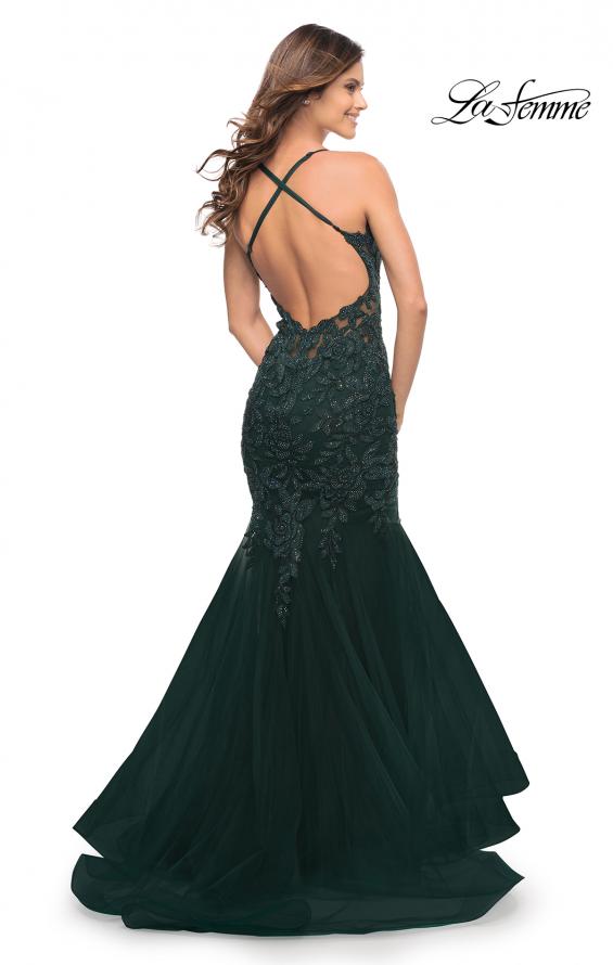 Picture of: Mermaid Tulle and Lace Jeweled Prom Dress in Dark Emerald, Style: 30584, Detail Picture 17
