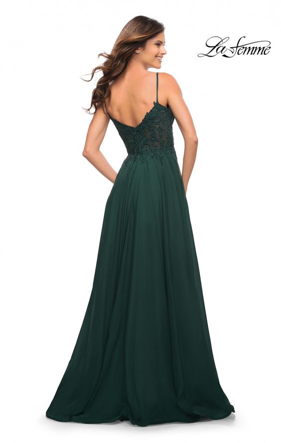 Picture of: A-line Gown with Sheer Floral Embellished Bodice in Emerald in Dark Emerald, Style: 30639, Back Picture