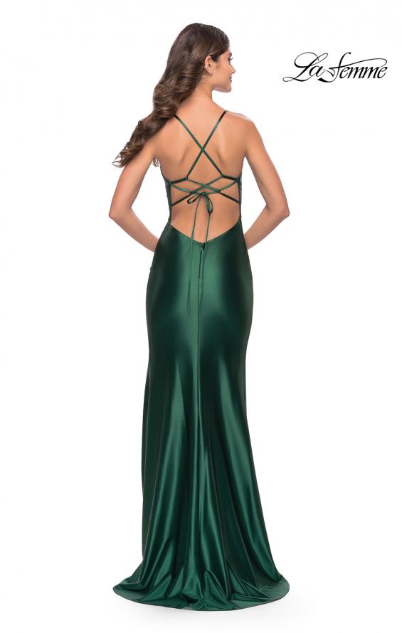 Picture of: Liquid Jersey Dress with Deep V Neckline in Dark Emerald, Style: 31375, Back Picture