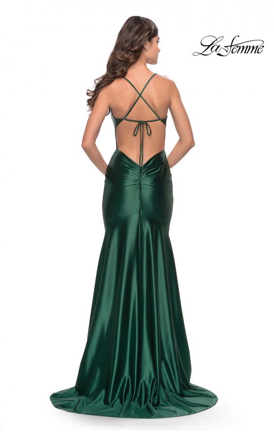 Picture of: Liquid Jersey Trumpet Gown with Draped Neckline in Dark Emerald, Style: 31397, Back Picture