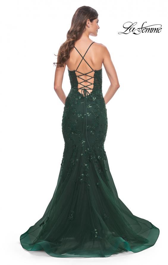 Picture of: Mermaid Prom Dress with Sequin Beaded Applique in Dark Emerald, Style: 32033, Back Picture