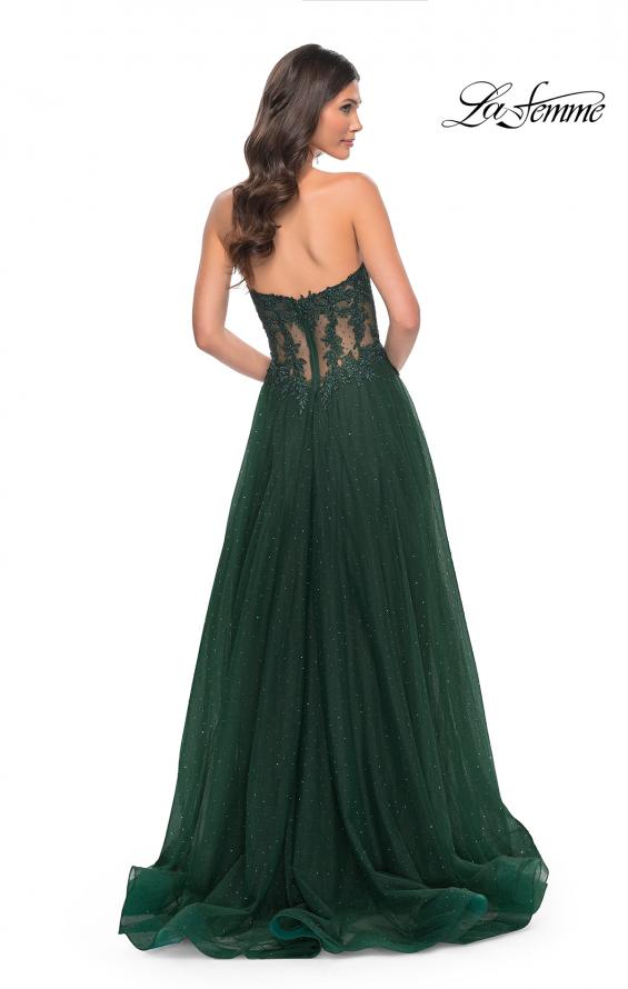 Picture of: A-Line Tulle Ballgown with Lace Illusion Bodice in Green, Style: 32313, Back Picture
