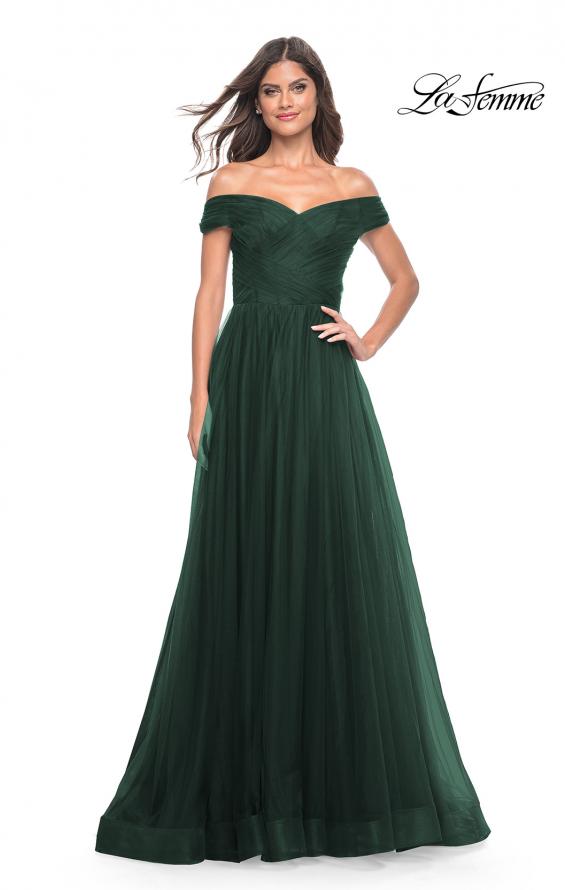 Picture of: A-Line Tulle Prom Dress with Off the Shoulder Top in Dark Emerald, Style: 30498, Detail Picture 18