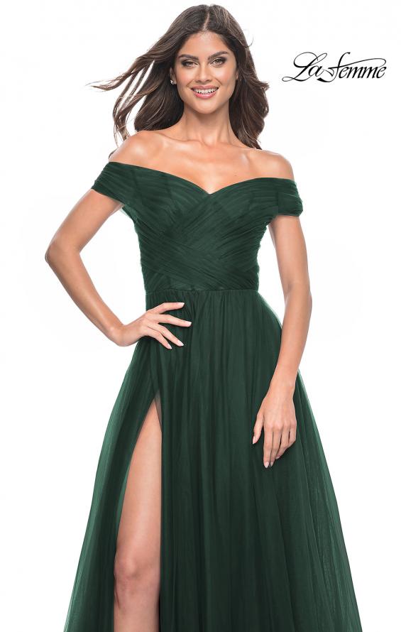 Picture of: A-Line Tulle Prom Dress with Off the Shoulder Top in Dark Emerald, Style: 30498, Detail Picture 19