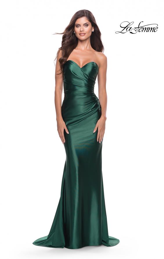 Picture of: Sweetheart Trumpet Liquid Jersey Gown with Ruching in Dark Emerald, Style: 31322, Detail Picture 1