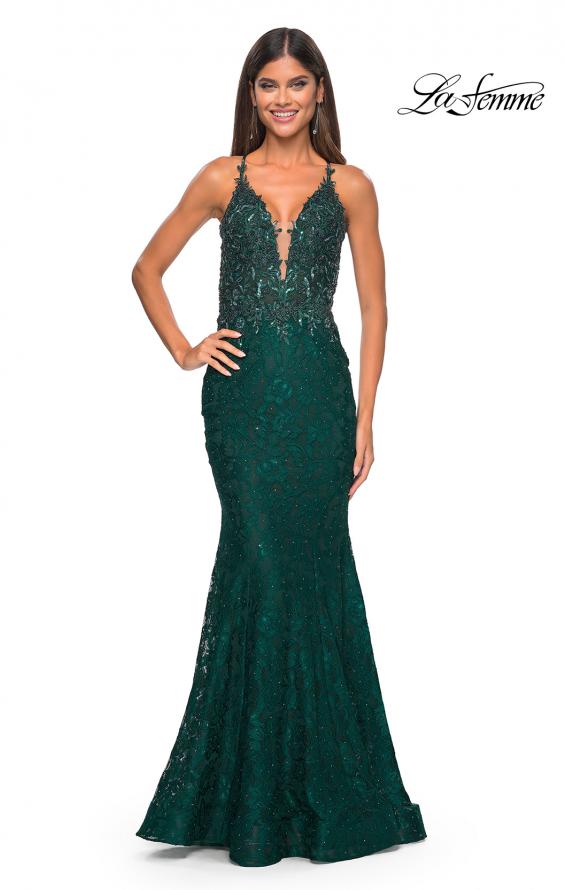Picture of: Exquisite Mermaid Lace Gown with Beaded Sheer Bodice in Dark Emerald, Style: 31265, Detail Picture 2