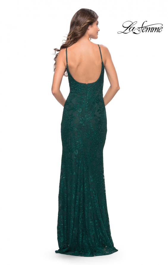 Picture of: Simple Stretch Lace Dress with Slit in Dark Emerald, Style: 31259, Detail Picture 3
