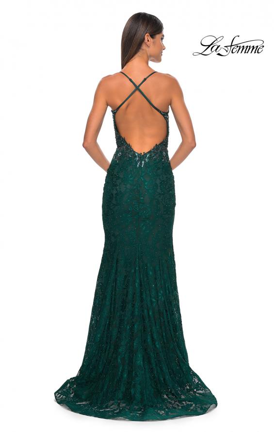 Picture of: Exquisite Mermaid Lace Gown with Beaded Sheer Bodice in Dark Emerald, Style: 31265, Detail Picture 3