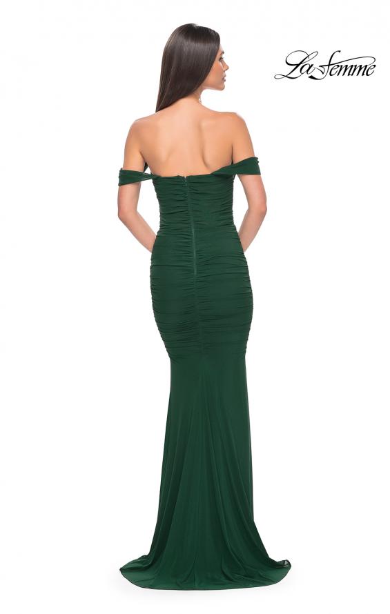 Picture of: Off the Shoulder Net Jersey Dress with Ruching in Dark Emerald, Style: 31914, Detail Picture 3