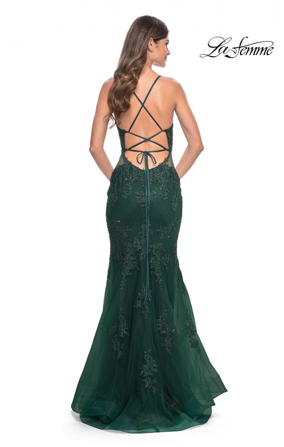 Picture of: Mermaid Tulle and Lace Dress with Strappy Back in Dark Emerald, Style: 32305, Detail Picture 3