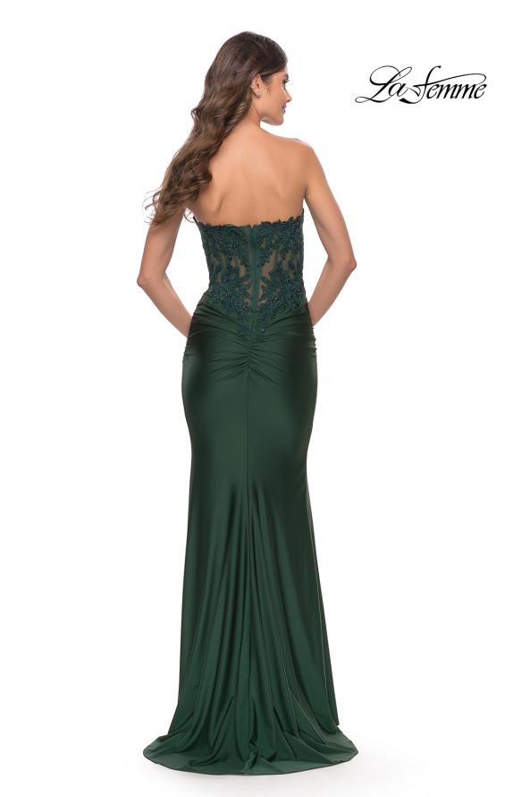 Picture of: Stunning Strapless Jeweled Lace and Jersey Dress in Dark Emerald, Style: 30720, Detail Picture 4