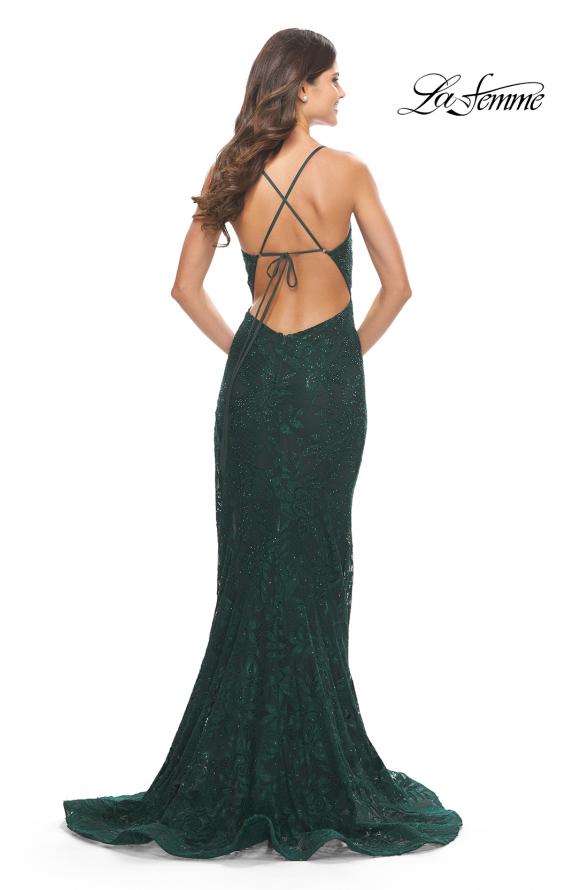 Picture of: Rhinestone Lace Embellished Prom Dress with High Side Slit in Dark Emerald, Style: 31288, Detail Picture 4