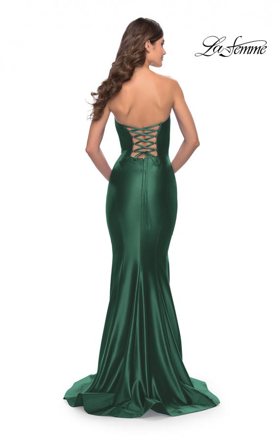 Picture of: Intricate Lace Up Back Liquid Jersey Mermaid Gown in Dark Emerald, Style: 31321, Style: 31321