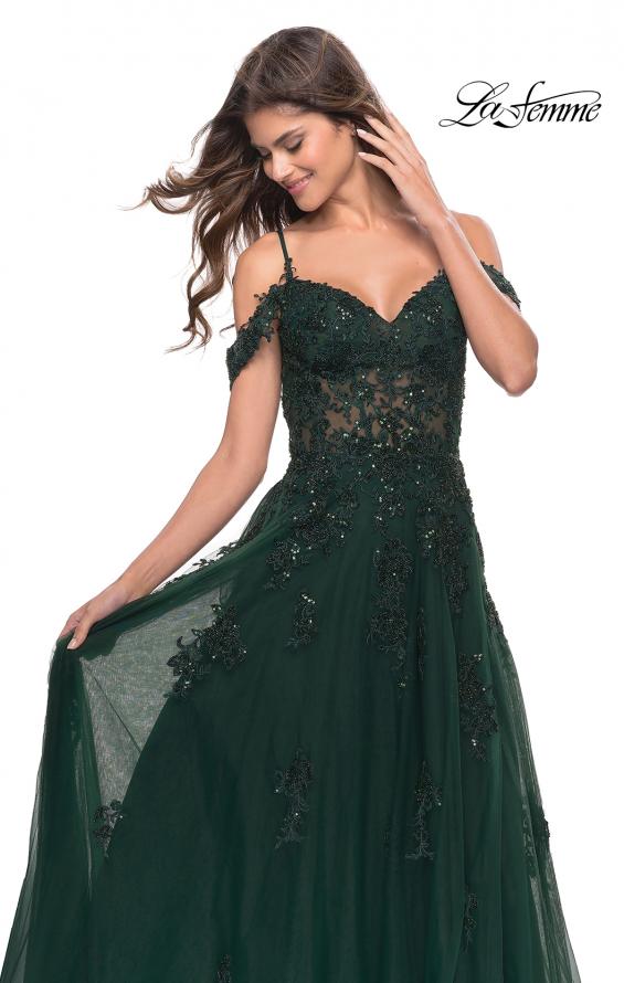 Picture of: A-Line Gown with Beautiful Beaded Lace Applique in Dark Emerald, Style: 31346, Detail Picture 4