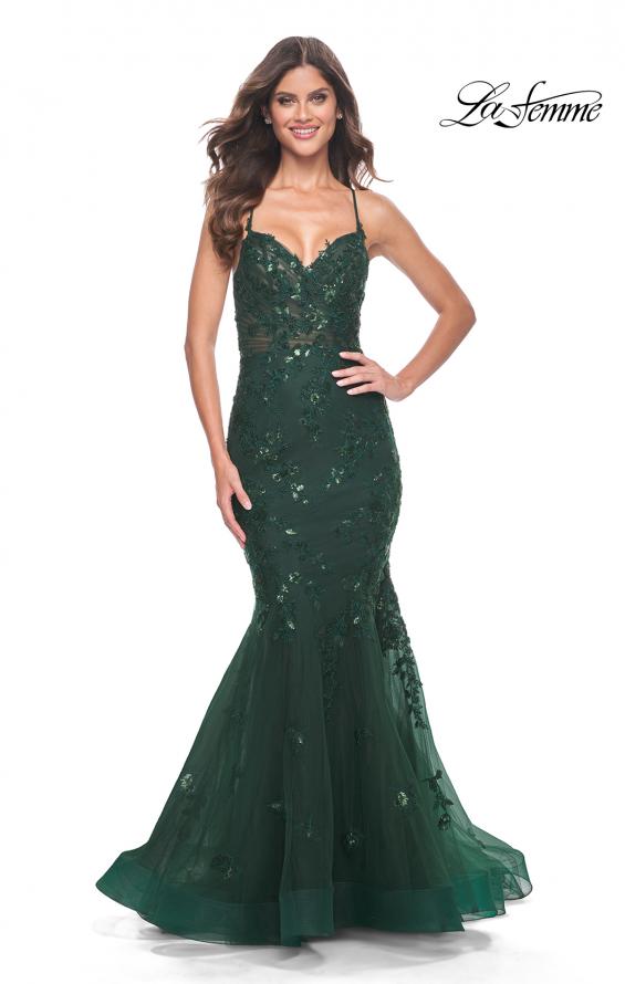 Picture of: Mermaid Prom Dress with Sequin Beaded Applique in Dark Emerald, Style: 32033, Detail Picture 4