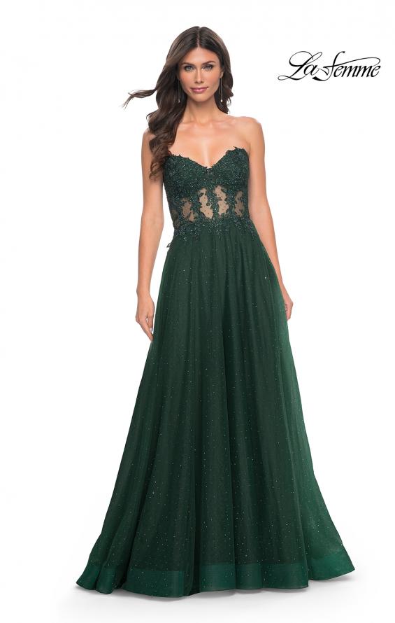 Picture of: A-Line Tulle Ballgown with Lace Illusion Bodice in Green, Style: 32313, Detail Picture 4