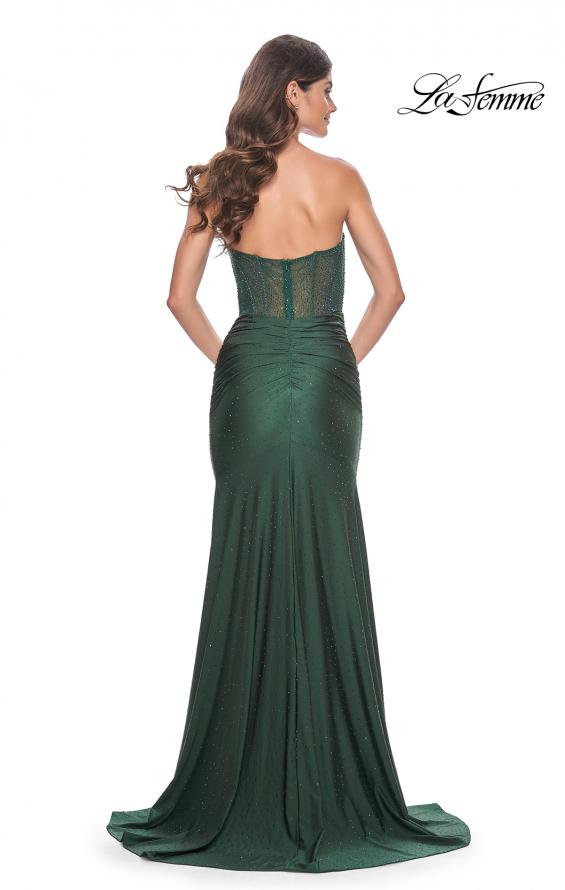 Picture of: Rhinestone Embellished Gown with Ruched Skirt in Dark Emerald, Style: 32316, Detail Picture 4