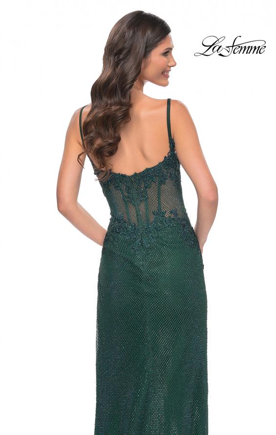 Picture of: Rhinestone Embellished Fishnet Dress with Lace Details in Green, Style: 32409, Detail Picture 4